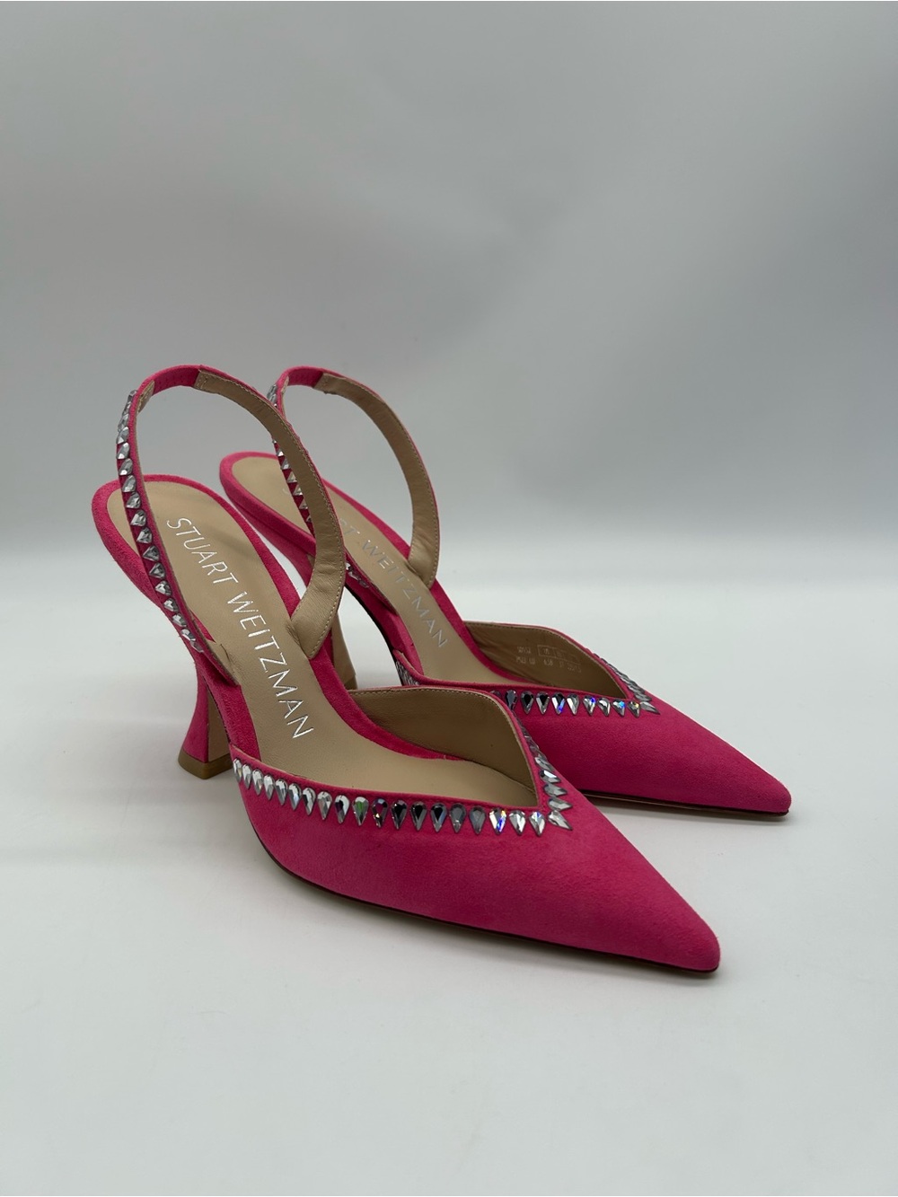 Stuart Weitzman Sleek Hot Pink Crystal Suede Slingback Pumps Size 6.5B NWB - Picture 4 of 15